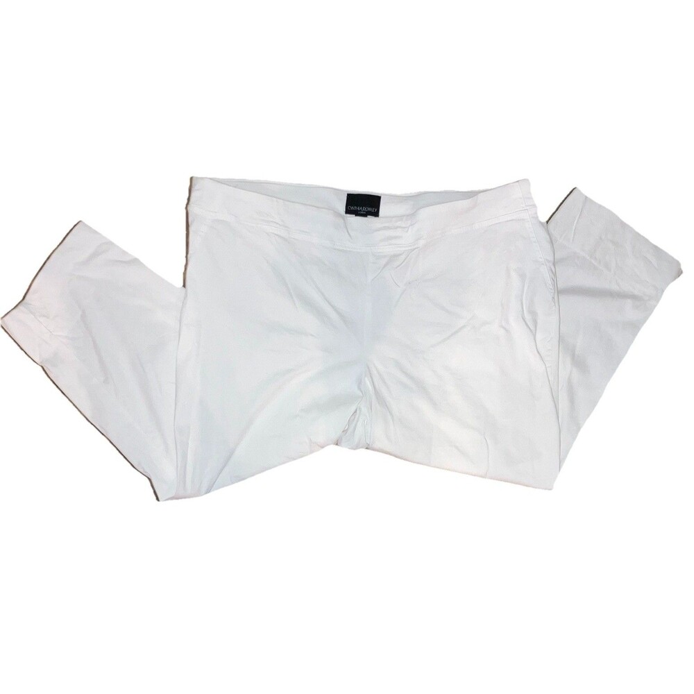 CYNTHIA ROWLEY sz 22W Solid White Cotton Stretch Ankle Pants Plus Size